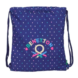 Safta Benetton Drop Saco Plano - Bolsillo con Cremallera - Cierre con Cordones - 5L - Compacto y Portatil - Material Resistente - Uso Diario Versatil - 350x10x400mm - Color Azul Oscuro