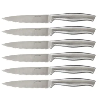 Cecotec Pack de 6 Cuchillos Dentados - Hoja de 1.8mm de Grosor - Hoja de 12cm - Mango de 11.6cm - Acero Inoxidable - Sierra para Carne