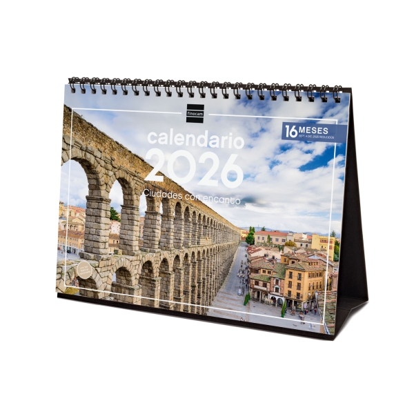 Finocam Calendario de Sobremesa - Anual 2026 - Imagenes Variadas - Espacio para Escribir - Tematica de Ciudades y Pueblos