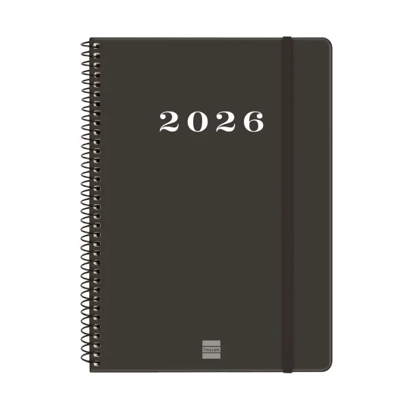 Finocam My Agenda de Espiral en Catalan - Anual 2026 - Tapa Dura Antirayaduras - Formato E10 - 171x9x212mm - Semana Vista Horizontal - Color Negro
