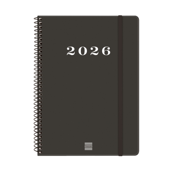Finocam My Agenda de Espiral en Catalan - Anual 2026 - Tapa Dura Antirayaduras - Formato E10 - 171x9x212mm - Semana Vista Horizontal - Color Negro