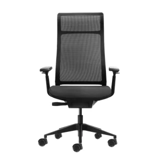Oqonos Cherg 028 Silla de Oficina Ergonomica con Respaldo y Asiento de Malla Elastica, Mecanismo Autobalanceado, Reposabrazos 4D, Asiento Deslizable y Ruedas de Silicona - Negro