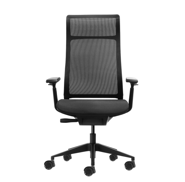 Oqonos Cherg 028 Silla de Oficina Ergonomica con Respaldo y Asiento de Malla Elastica, Mecanismo Autobalanceado, Reposabrazos 4D, Asiento Deslizable y Ruedas de Silicona - Negro