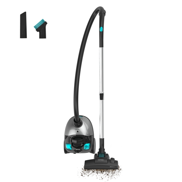 Cecotec Conga Powerbag 2000 Compact Plus Aspirador de Trineo - 800W - Deposito de 2L - Filtrado de Alta Eficiencia - Tubo Telescopico Regulable - Radio de Accion 6m - Color Negro y Plata