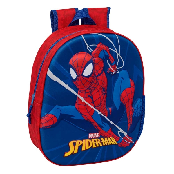 Safta Spider-Man Mochila 3D - Portabotellas - Hombreras Acolchadas - Asa de Mano Superior - 27x33x10cm - Color Rojo y Azul