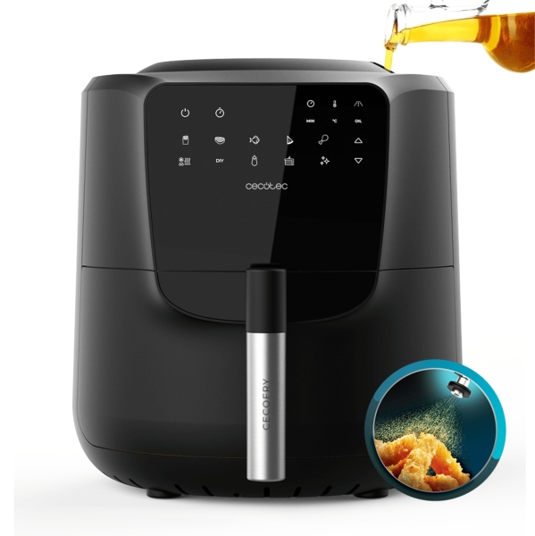 Cecotec Cecofry Rain Freidora sin Aceite - 1550W - Autodosificador de Aceite - Capacidad 5.5L - Panel Multifuncion - 8 Menus Preconfigurados - Funcion Autolimpieza - Rejilla de Seguridad - C