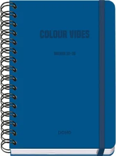 Dohe Colour Vibes Agenda Escolar 25/26 Espiral Wire’o A5 - Semana Vista - Papel 80g/m2 - 4 Hojas de Pegatinas - Cubierta de Carton Plastificado - Cierre con Goma Elastica - Color Azul