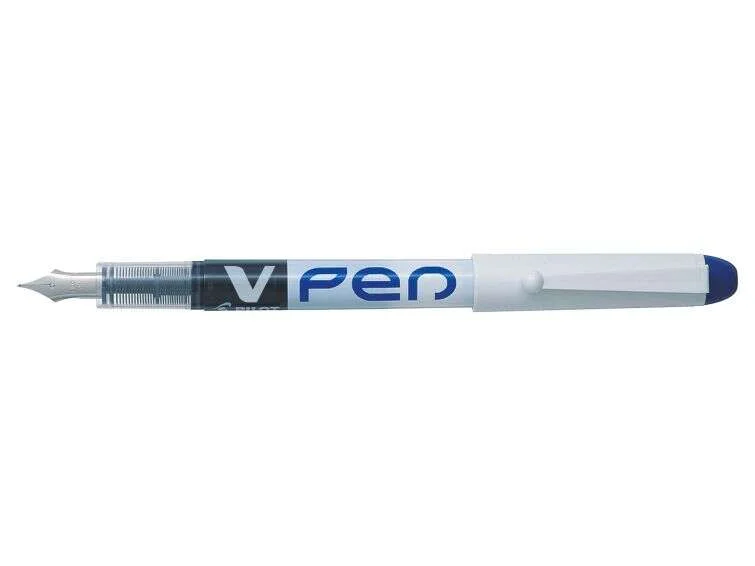 Pilot Pluma Estilografica V-Pen Desechable Tinta Liquida - Punta de Acero - Trazo de 0.5mm - Color Azul · Pack de 12 uds.