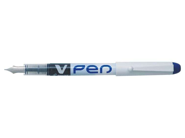 Pilot Pluma Estilografica V-Pen Desechable Tinta Liquida - Punta de Acero - Trazo de 0.5mm - Color Azul · Pack de 12 uds.