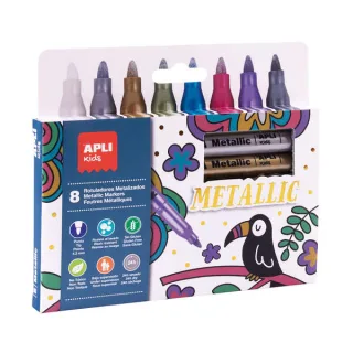 Apli Pack de 8 Rotuladores Metalizados - Cuerpo Redondo y Punta de 4.2mm - Ideal para Decorar en Papel, Carton, Ceramica, Etc - Limpieza Facil - Tinta de Larga Duracion - Colores Surtidos