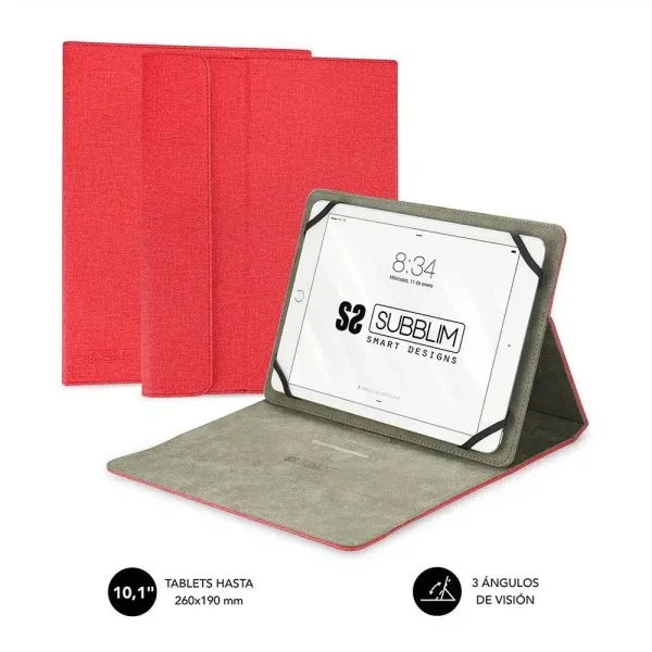 Subblim Clever Stand Case - Funda Universal para Tablet - Diseño Moderno y Elegante - Posicion Stand con 3 Angulos de Vision - Adaptable a Todos Los Modelos de Tablet - Interior Suave y Aterciopelado - Color Negro