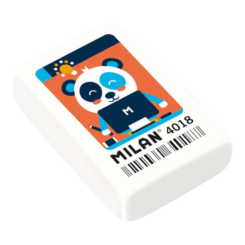 Milan 4018 Goma de Borrar Rectangular - Miga de Pan - Caucho Sintetico - Color Blanco - Dibujos Surtidos · Pack de 18 uds.