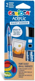 Carioca Acrylic Pack de 2 Marcadores de Pintura Acrilica - Punta Pincel - Tinta a Base de Agua - Alta Cobertura - Colores Blanco y Negro