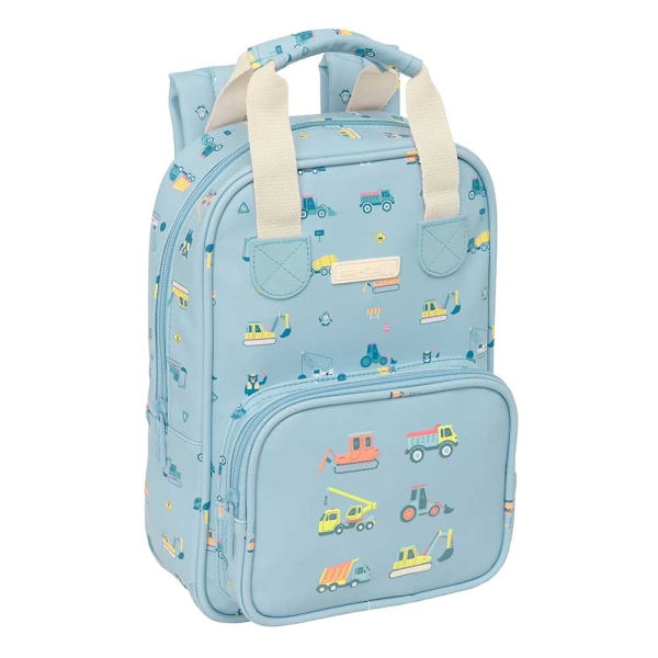 Safta Gruas Mochila Infantil - Bolsillo Frontal - Tarjeta ID - Hombreras Acolchadas - Asa Forrada - 4.50L - 200x80x280mm - Color Azul Claro