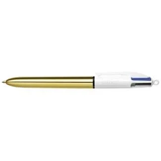Bic 4 Colours Shine Boligrafo de Bola Retractil - Punta de 1mm - Trazo de 0.4mm - Tinta con Base de Aceite - Cuerpo Oro/Blanco - 4 Colores · Pack de 12 uds.