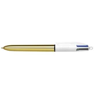 Bic 4 Colours Shine Boligrafo de Bola Retractil - Punta de 1mm - Trazo de 0.4mm - Tinta con Base de Aceite - Cuerpo Oro/Blanco - 4 Colores · Pack de 12 uds.
