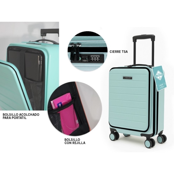 Lagart Maleta Trolley Pocket de Cabina Rigida 20” 55x34x25cm - Compartimento Frontal Acolchado para Portatil - Cierre TSA - Ruedas Dobles 360º - Color Turquesa Pastel