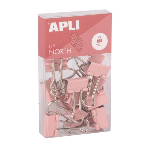 Apli Up North Pack con 15 Pinzas de Metal 19mm - Color Rosa