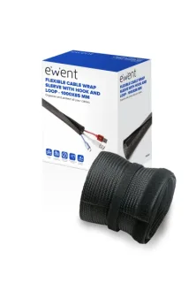 Ewent Manguito Organizador de Cable Polyester - Cierre de Velcro - 1m - 85mm - Color Negro