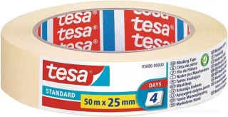 Tesa Standard Cinta de Pintor 25mm x 50m - Fabricada en Papel - Libre de Disolventes - No deja Residuos