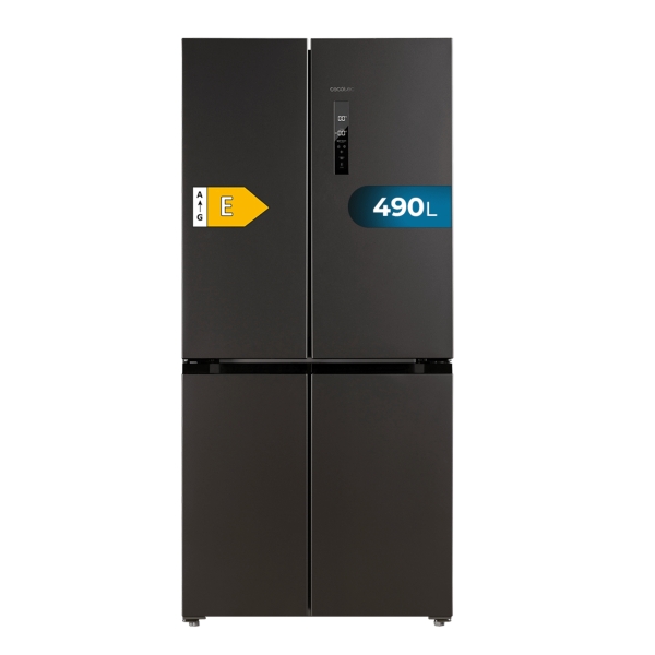 Cecotec Bolero CoolMarket 4D 490 Dark E Frigorifico Americano 4 Puertas - Capacidad 490L - Total Nofrost - Congelacion Ultrarapida - Frio Envolvente - Clase E - 183x91cm - Color Negro