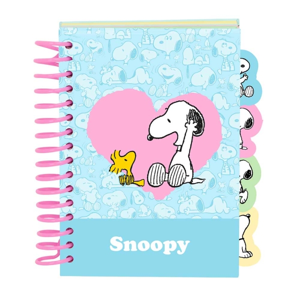 Safta Snoopy Bloc de Notas - Formato A6 - 80 Hojas de 80 g/m2 - Espiral - Tapas Duras - 4 Separadores Interiores - 10.5x14.8cm - Color Azul Claro