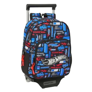 Safta Hot Wheels Mochila con Carro - Portabotellas - Hombreras Acolchadas - Bolsillo Frontal - Asa Superior - Mochila Extraible - Material Resistente - 27x10x67cm - Color Azul