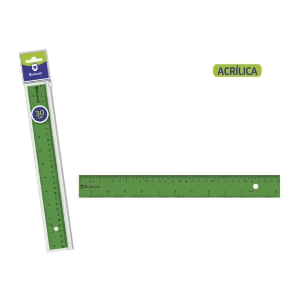 Bismark Regla Acrilica 30cm - Alta Calidad - Funda con Cierre - Color Verde
