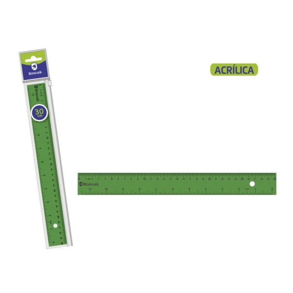 Bismark Regla Acrilica 30cm - Alta Calidad - Funda con Cierre - Color Verde