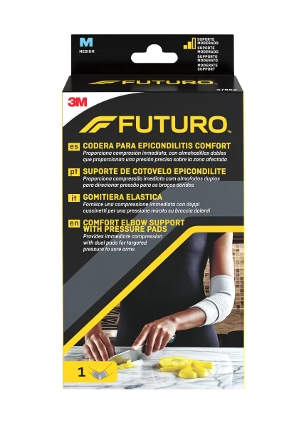 Futuro Comfort Codera para Epicondilitis - Talla M (25.4 - 27.9cm) - Transpirable - Elastico - Anatomico - Color Gris