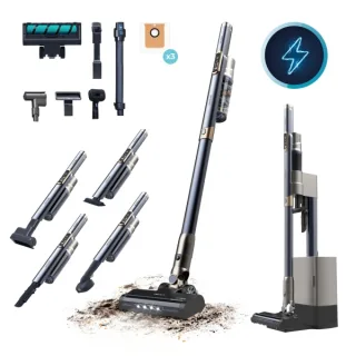 Cecotec Scoba 3000 Station Aspirador de Escoba Vertical con Base de Autovaciado - 210W - Autonomia 40min - Succion 20kPa - Incluye Accesorios - Ideal Mascotas - Motor sin Escobillas - Color