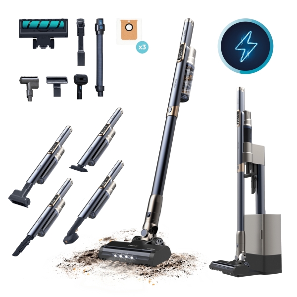 Cecotec Scoba 3000 Station Aspirador de Escoba Vertical con Base de Autovaciado - 210W - Autonomia 40min - Succion 20kPa - Incluye Accesorios - Ideal Mascotas - Motor sin Escobillas - Color
