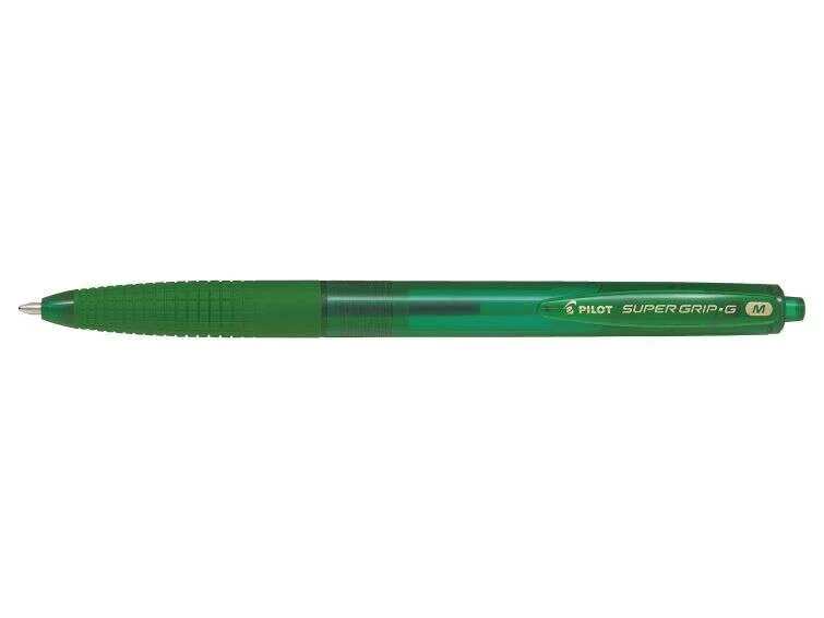 Pilot SuperGrip G Boligrafo de Bola Retractil - Punta Redonda 1.0mm - Trazo 0.4mm - Tinta de Aceite - Grip Ergonomico - Color Verde · Pack de 12 uds.