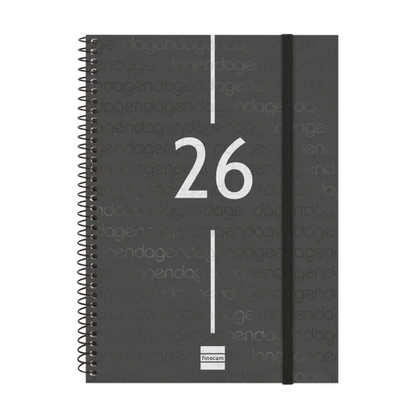 Finocam Year Agenda de Espiral en Catalan - Anual 2026 - Tapa Ligera - Formato E10 - 217x14x297mm - Semana Vista Horizontal - Color Negro