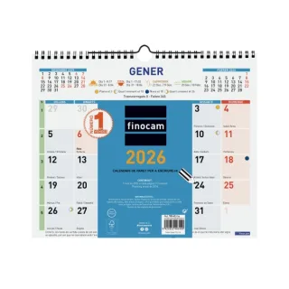 Finocam Calendario de Pared en Catalan - Anual 2026 - Formato M - 300x10x255mm - Espacio para Escribir - Color Azul y Blanco