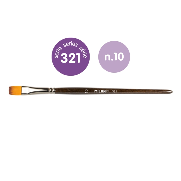 Milan 321 Pack de 6 Pinceles Planos Numero 10 - Bolsa con Colgador - Pelo Sintetico - Color Madera Oscuro