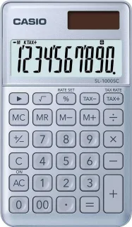Casio SL-1000SC Calculadora de Bolsillo - Pantalla Extragrande de 10 Digitos - Alimentacion Solar y Pilas - Color Azul