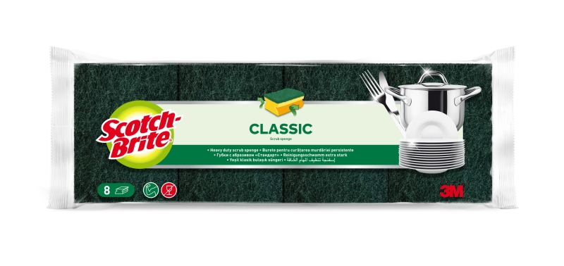 Scotch-Brite Classic Pack de 8 Estropajos de Cocina - Proteccion para los Dedos - Color Verde Oscuro
