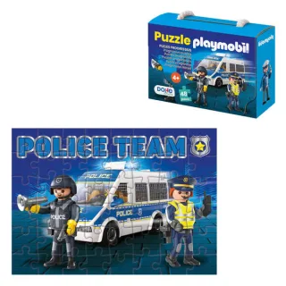 Dohe Playmobil Puzzle para Niños de 48 Piezas - Tematica Policia - Doble Capa de Carton - Capa Intermedia de Contrachapado - Estimula Imaginacion y Razonamiento - Atractivos Colores y Dibujo