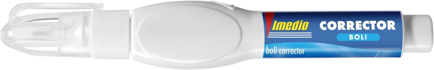 Imedio Boligrafo Corrector 8ml - Cuerpo Blando, Facil de Apretar - Punta Metalica para una Aplicacion Precisa - Secado Rapido · Pack de 12 uds.