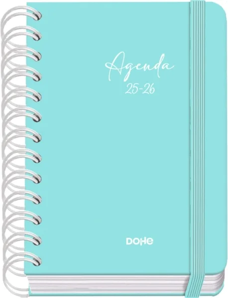 Dohe Serenity Agenda Escolar 25/26 Espiral Wire’o A6 - Dia Pagina - Papel 80g/m2 - 4 Hojas de Pegatinas - Cubierta de Carton Plastificado - Cierre con Goma Elastica - Color Verde