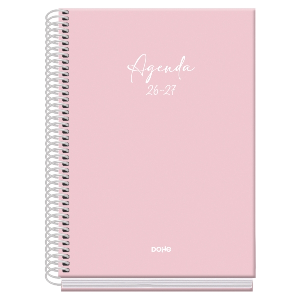 Dohe Basic Serenity Agenda Escolar 26/27 - Formato A5 - Semana Vista - Papel Offset Ahuesado 70g - Cubierta de Carton Plastificado - Espiral Metalica - Goma - 15x21x2cm - Color Rosa