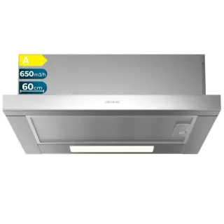 Cecotec Bolero Flux TLM 606500 Inox A Campana Extractora Telescopica de 60cm - 165W - Succion 650m3/h - Luz LED - Incluye Accesorios - Kit de Montaje - Filtros de Carbono Incluidos - Color A