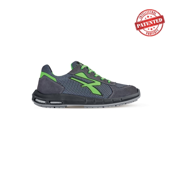 Upower Gemini Plus S ESD Calzado de Seguridad Bajos - Talla 35 - Parte Superior de Nailon Ultraflexible, Puntera de Aluminio, Suela Antideslizante, Proteccion S1PS FO SR - Color Gris/Verde