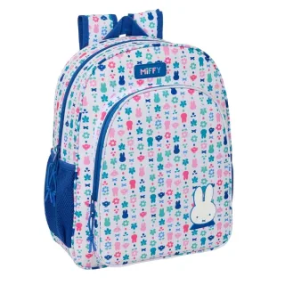 Safta Miffy Bunny Mochila - Adaptable a Carro - Bolsillo Frontal - Portabotellas - Cremallera con Doble Tirador - Asa de Mano - Hombreras y Espalda Acolchada - 33x42x14cm - Color Blanco y Az