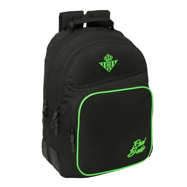 Safta Real Betis Balompie Mochila - Adaptable a Carro - Bolsillo Frontal - Portabotellas - Cremallera con Doble Tirador - Asa de Mano - Hombreras Acolchadas - 32x42x15cm - Color Negro y Verde