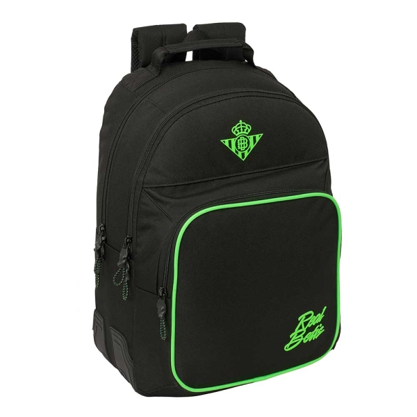 Safta Real Betis Balompie Mochila - Adaptable a Carro - Bolsillo Frontal - Portabotellas - Cremallera con Doble Tirador - Asa de Mano - Hombreras Acolchadas - 32x42x15cm - Color Negro y Verde