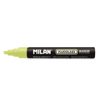 Milan Fluoglass Rotulador Superficies Lisas - Punta Biselada - Trazo de 2 - 4mm - Tinta al Agua - Borrado Facil - Color Amarillo · Pack de 12 uds.