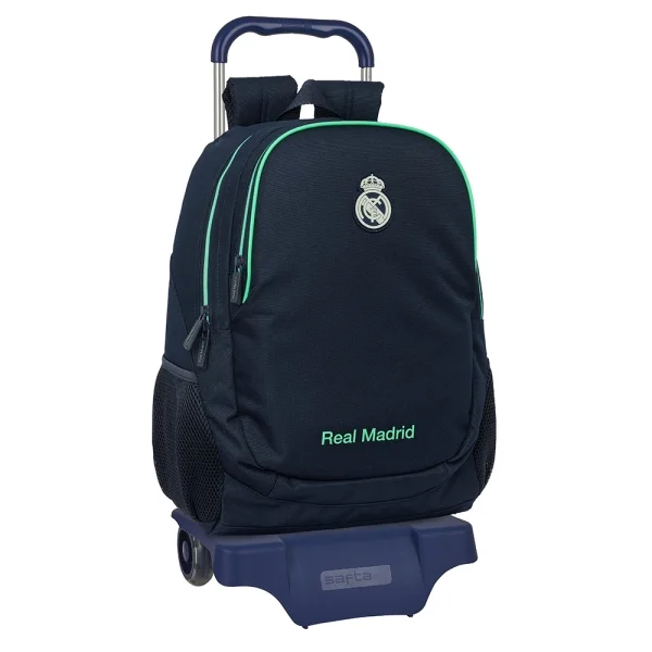 Safta Real Madrid 2ª Equipacion 25/26 Mochila con Carro - Portabotellas - 2 Compartimentos - Tirador Doble - Hombreras y Espalda Acolchadas - Mochila Extraible - 320x160x440mm - Color Azul Marino