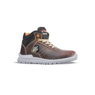 Upower Ken S Calzado de Seguridad Altos - Talla 38 - Cuero Pull-Up Hidrofugo, Puntal de Aluminio, Anti-Pinchazos, Suela Antideslizante PU/PUTR GRIP, Proteccion S3S FO SR - Color Marron